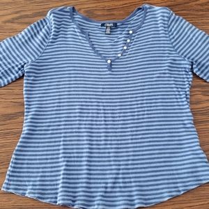 Used Womens Chaps Blue Striped Long Sleeve Top
